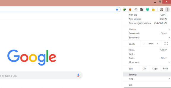 Chrome Settings Menu