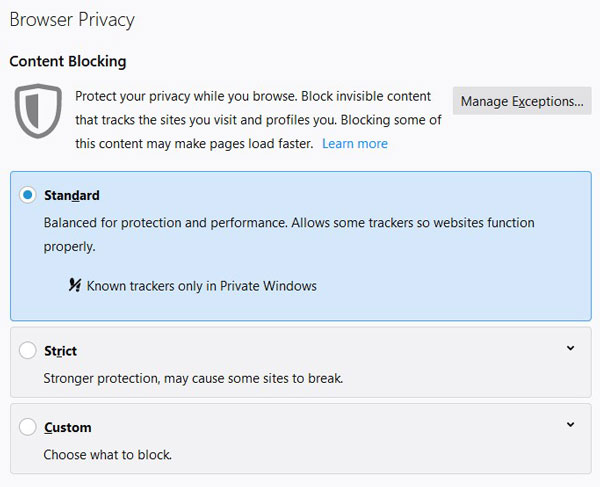 Block Trackers in Firefox 2