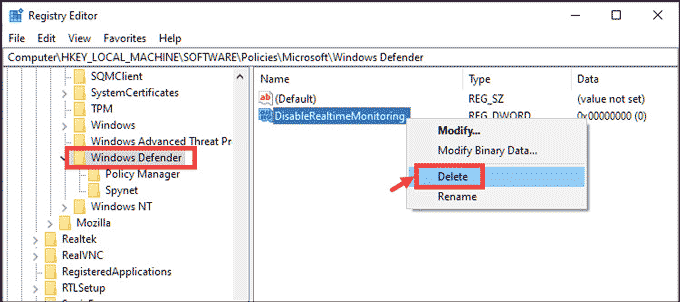 Delete DisableRealtimeMonitoring key