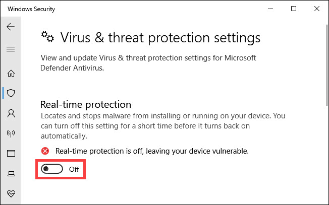 turn On the Real Time protection