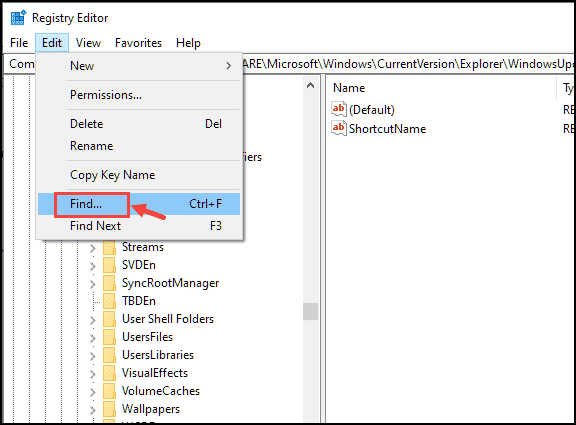 find in registry