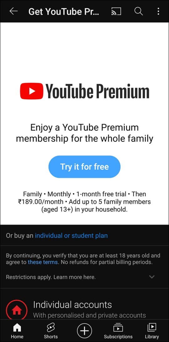 get YouTube premium on Android